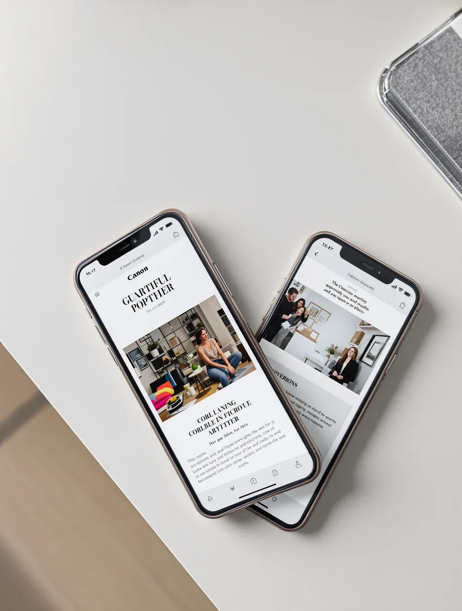 Two client sites shown on phones